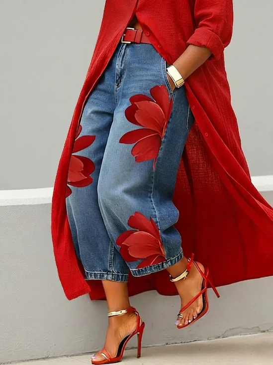 Casual Zipper Loose Bloomers Ankle Pants O-Line Daily Trousers