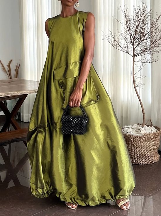 Elegant Plain Crew Neck Maxi Dress