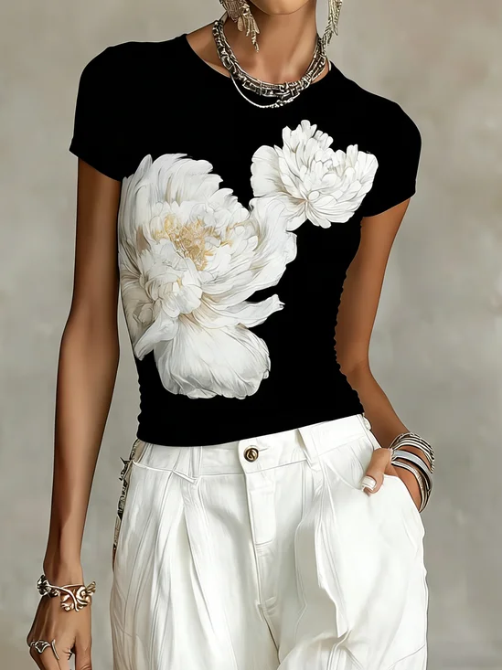 Casual Floral Slim Fit Graphic T-Shirt