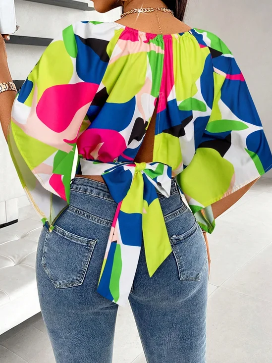 Urban Geometric Printing Crew Neck Blouse