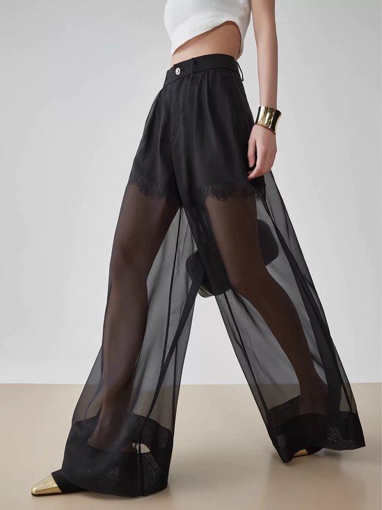 Urban Plain Split Joint Wide Leg Pants