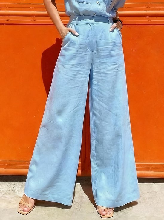 Cotton And Linen Urban Plain Wide Leg Pants