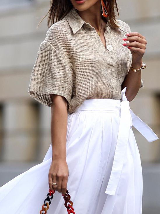 Linen Casual Plain Shirt Collar Shirt