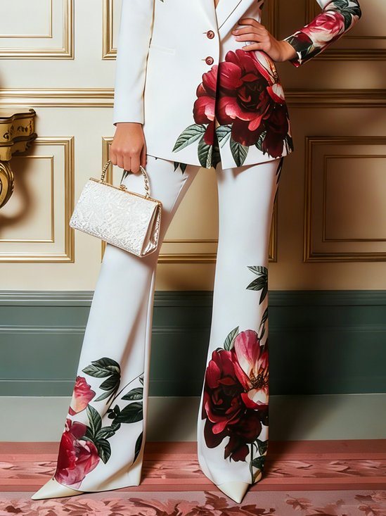 Elegant Floral Printing Flare Pants