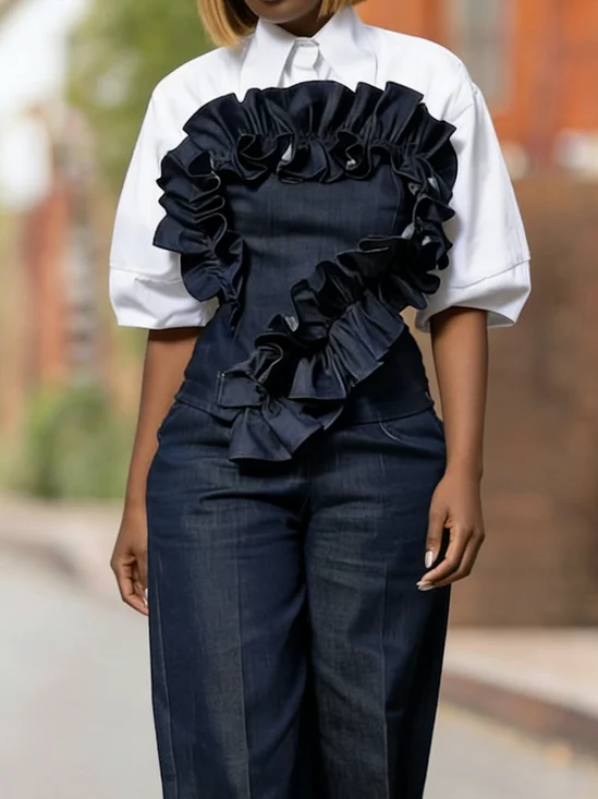 Urban Plain Peplum Cold Shoulder Denim Top Does Not Include Shirt