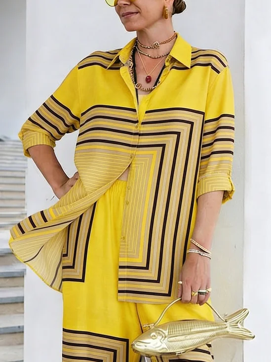 Urban Geometric Shirt Collar Shirt