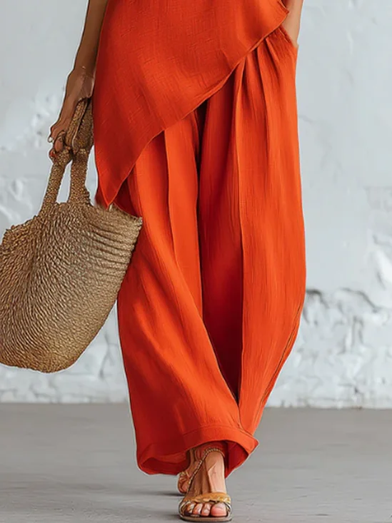 Cotton And Linen Casual Plain Straight Pants