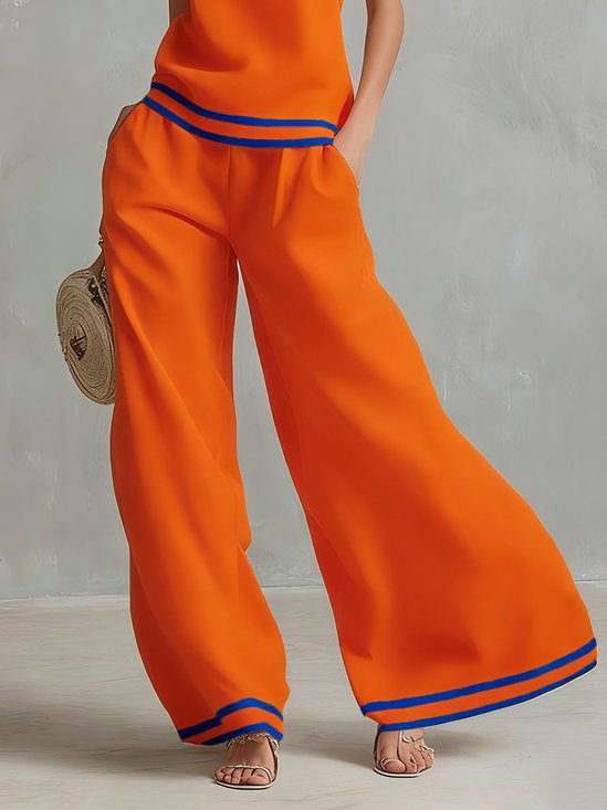 Casual Color Block Split Joint Wide Leg Pants