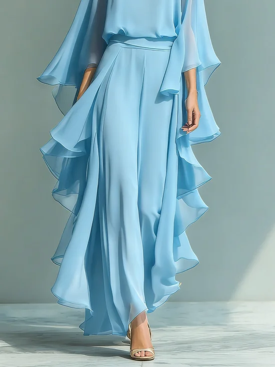 Elegant Plain Peplum Wide Leg Pants