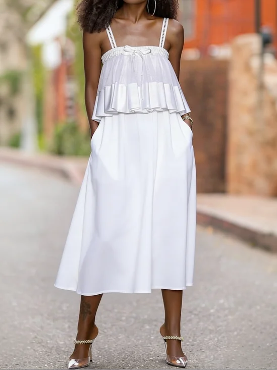 Elegant Plain Spaghetti Midi Dress