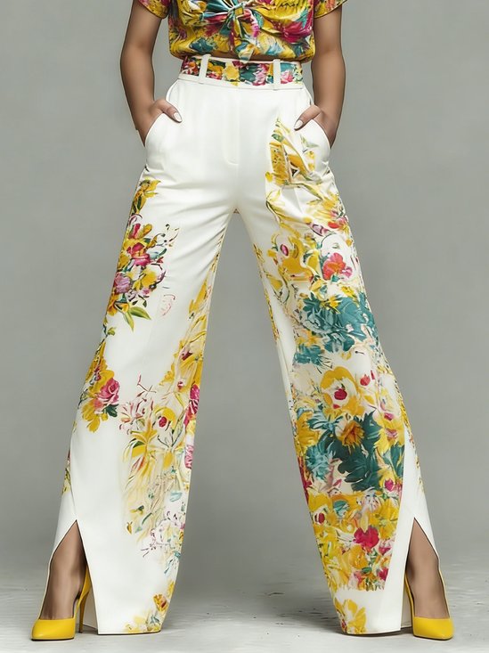 Urban Floral Printing Wide Leg Pants