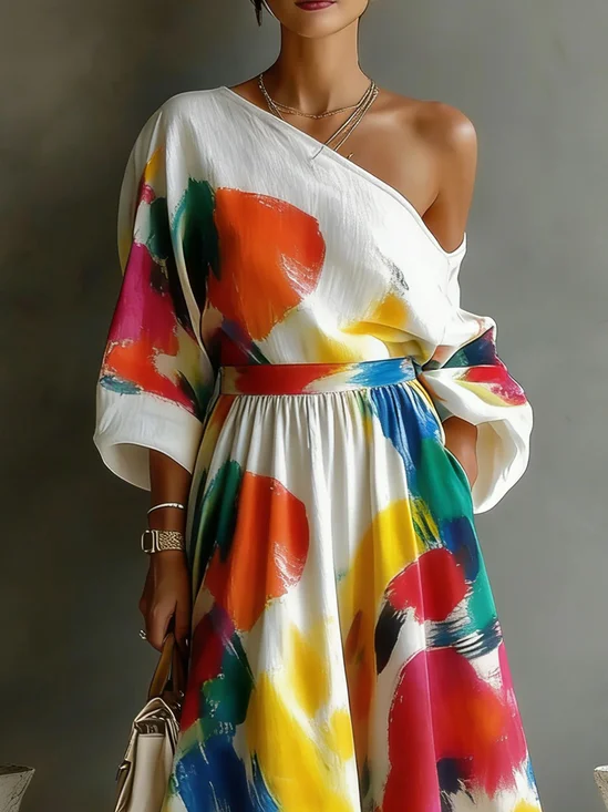 Vacation Random Print Asymmetrical Blouse