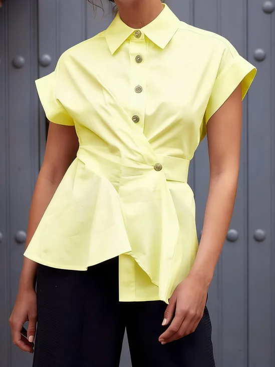 Urban Plain Irregular Craftsmanship Shirt Collar Shirt