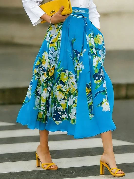 Elegant Printing Floral Midi Skirt