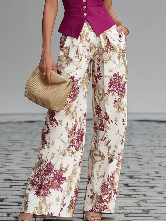 Urban Floral Printing Straight Pants