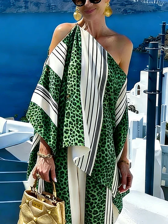 Vacation Leopard Printing Asymmetrical Blouse