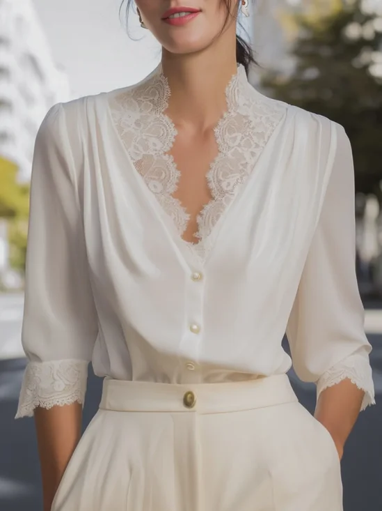 Urban Plain Split Joint Balloon Sleeve Shirt