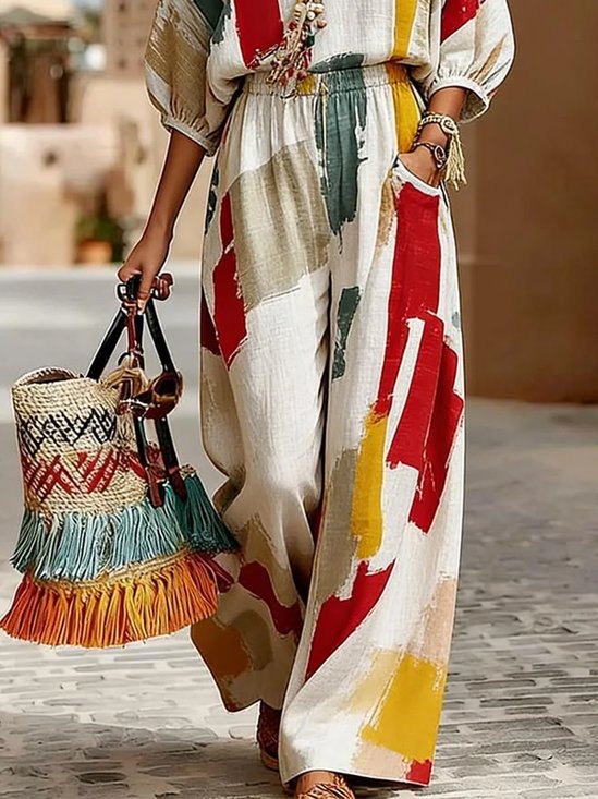 Vacation Abstract Printing Straight Pants