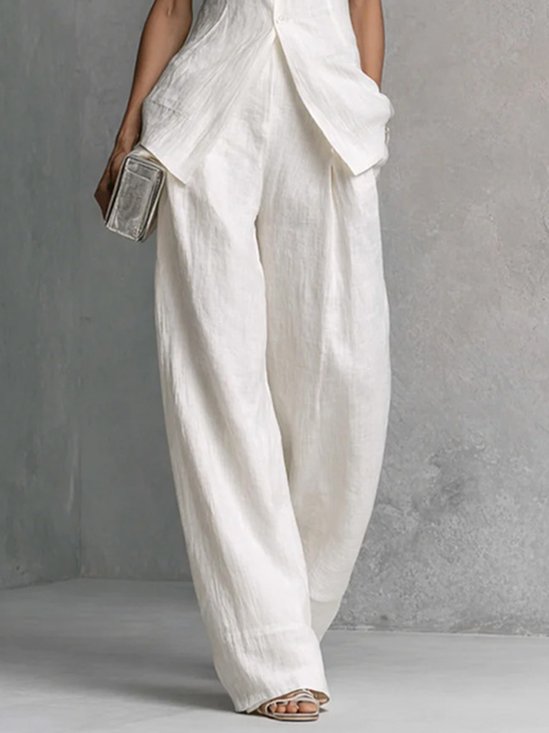 Plus Size Cotton And Linen Casual Plain Straight Pants