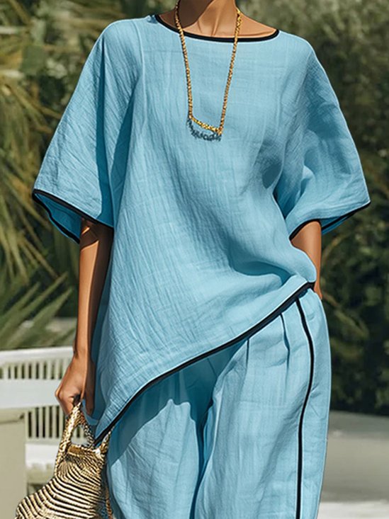 Casual Color Block Split Joint Blouse