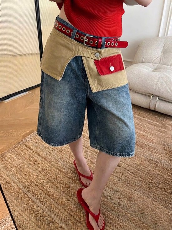 Casual Split Joint Pockets Denim Shorts