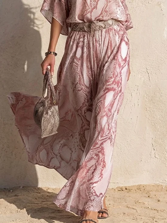 Casual Snakeskin Printing Wide Leg Pants