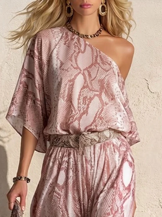 Casual Snakeskin Printing Asymmetrical Blouse