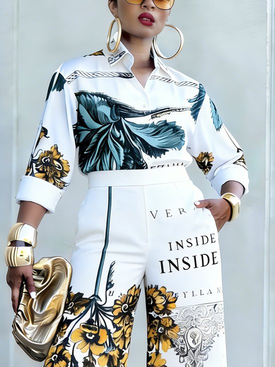Urban Floral Printing Shirt Collar Shirt