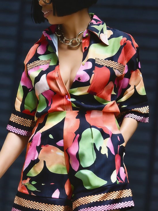 Urban Random Print Printing Shirt Collar Shirt