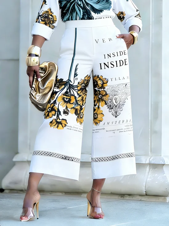 Urban Floral Printing Wide Leg Pants