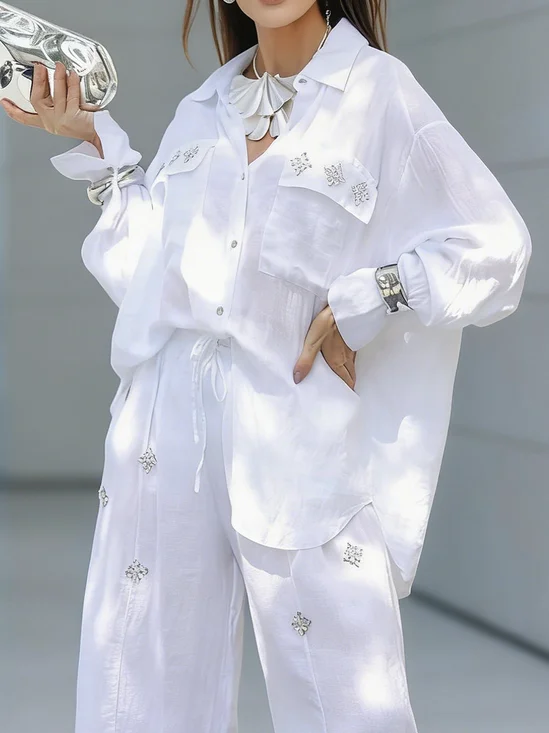 Casual Plain Shirt Collar Shirt