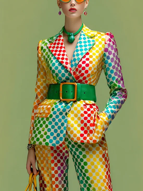 Urban Printing Polka Dots Lapel Collar Blazer No Belt
