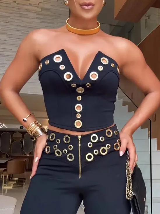 Urban Plain Grommets Strapless Tank Top