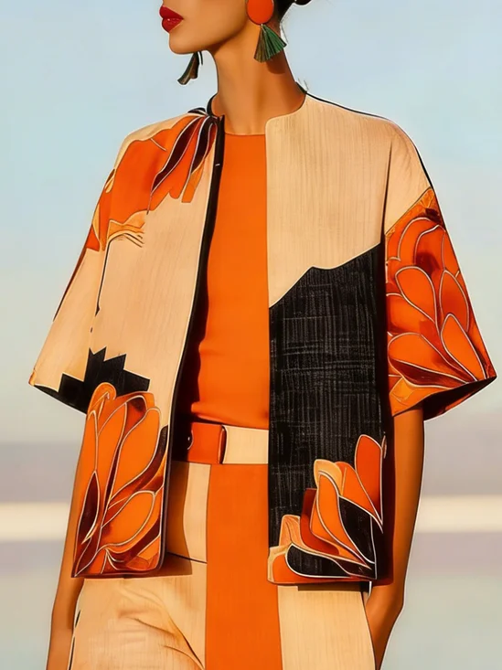 Casual Printing Floral Cross Neck Kimono