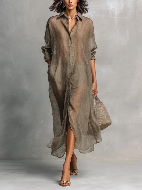 Cotton And Linen Casual Plain Distressing Shirt Collar Shirt