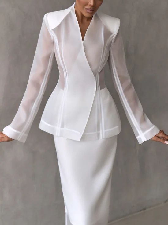 Urban  Plain V Neck Long Sleeve Blazer