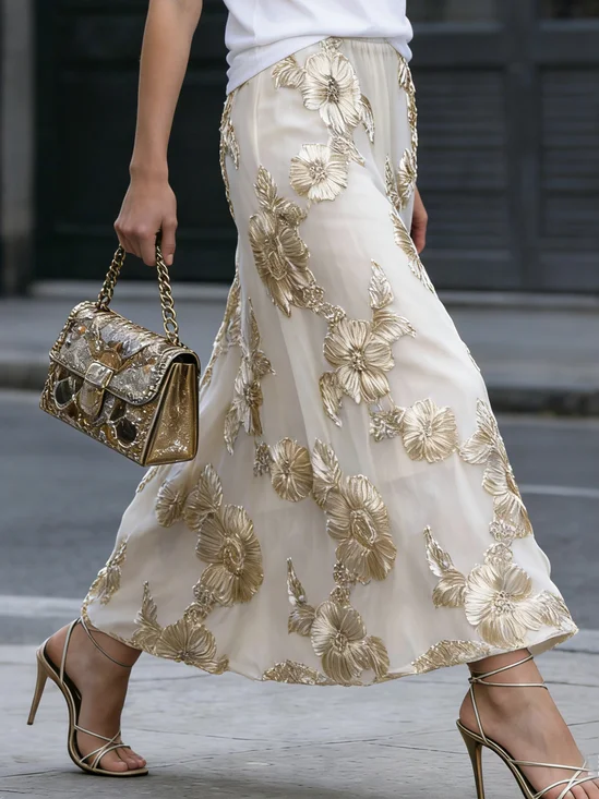 Elegant Jacquard Plain Maxi Skirt