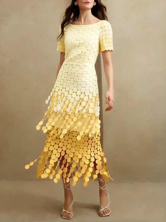 Elegant Ombre Devore Boat Neck Midi Dress