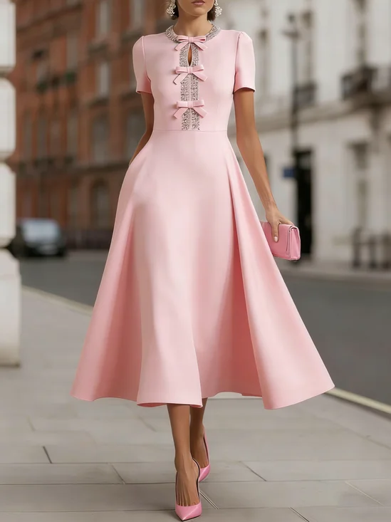 Elegant Plain Crew Neck Midi Dress