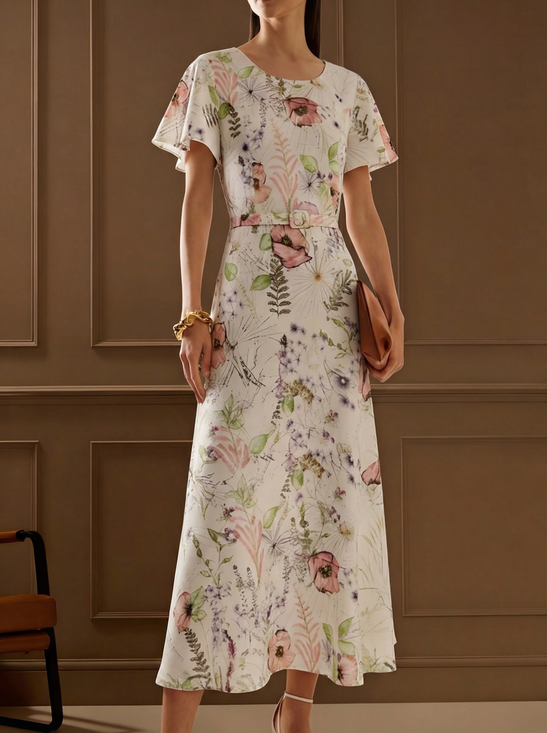 Ruffle Sleeve Floral Urban Dress With Belt