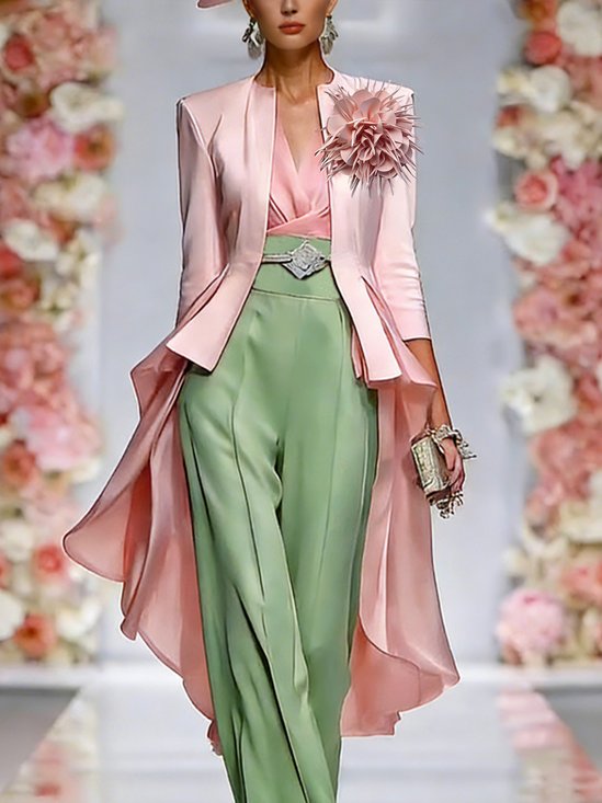 Elegant Irregular Craftsmanship Plain Crew Neck Jacket With 3D Floral