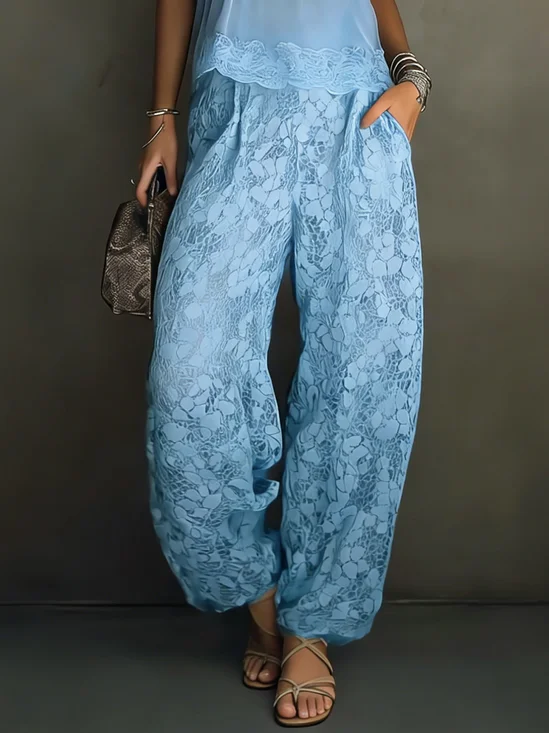 Vacation Plain Lace Bloomers Fashion Pants