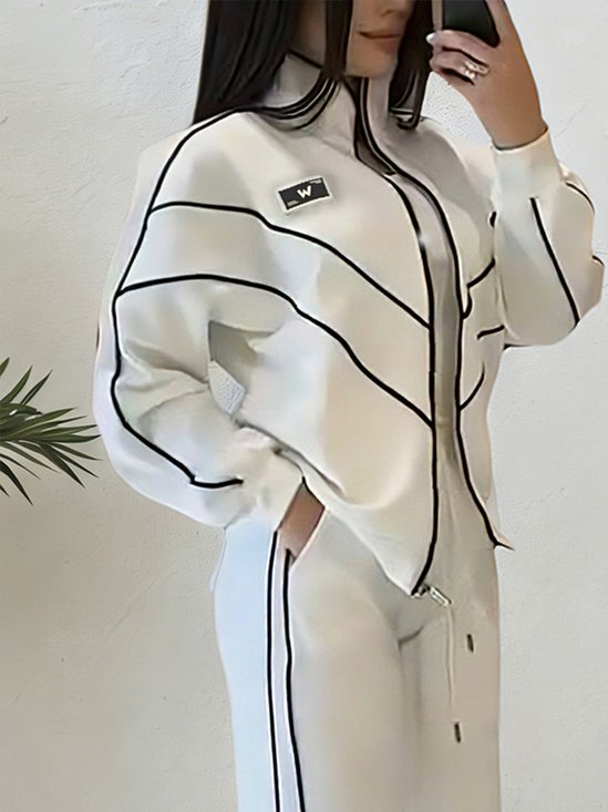 Casual Color Block Blazer Loose Stand Collar H-Line Daily Jacket