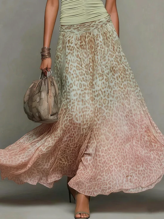 Elegant Printing Leopard Maxi Skirt