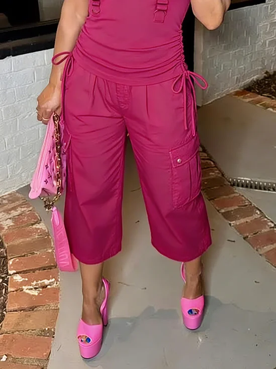 Casual Plain Pockets Cargo Pants