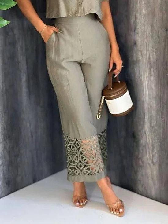 Urban Plain Lace Wide Leg Pants