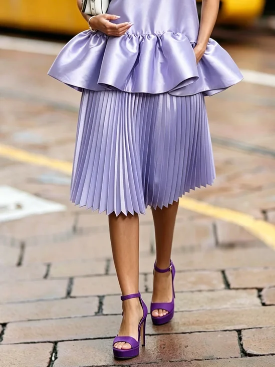 Elegant Plain Knee Length Skirt