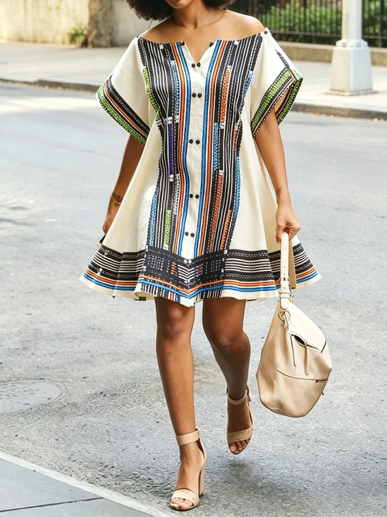 Urban Geometric Printing Notched Mini Dress