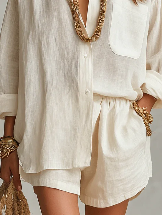 Casual Plain Buttoned Wide Leg Pants Shorts