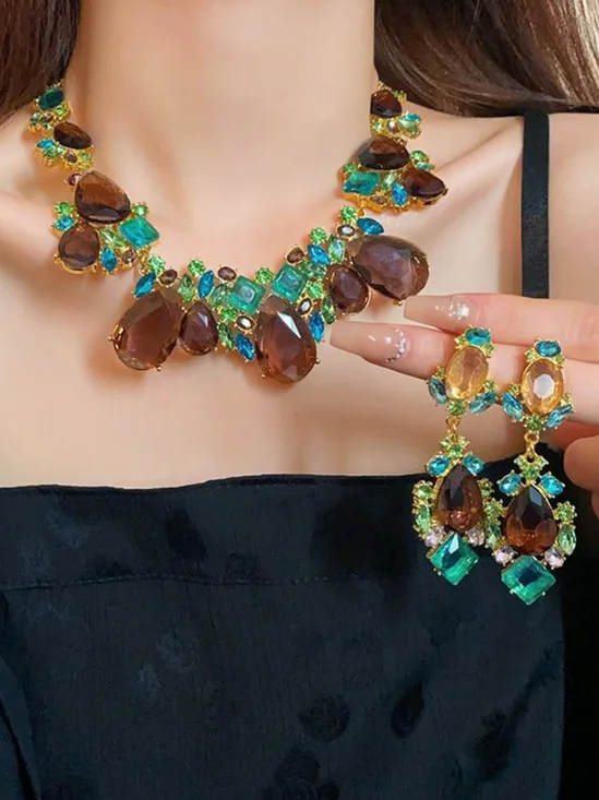 Teardrop Zircon and Diamond Necklace & Earring Set